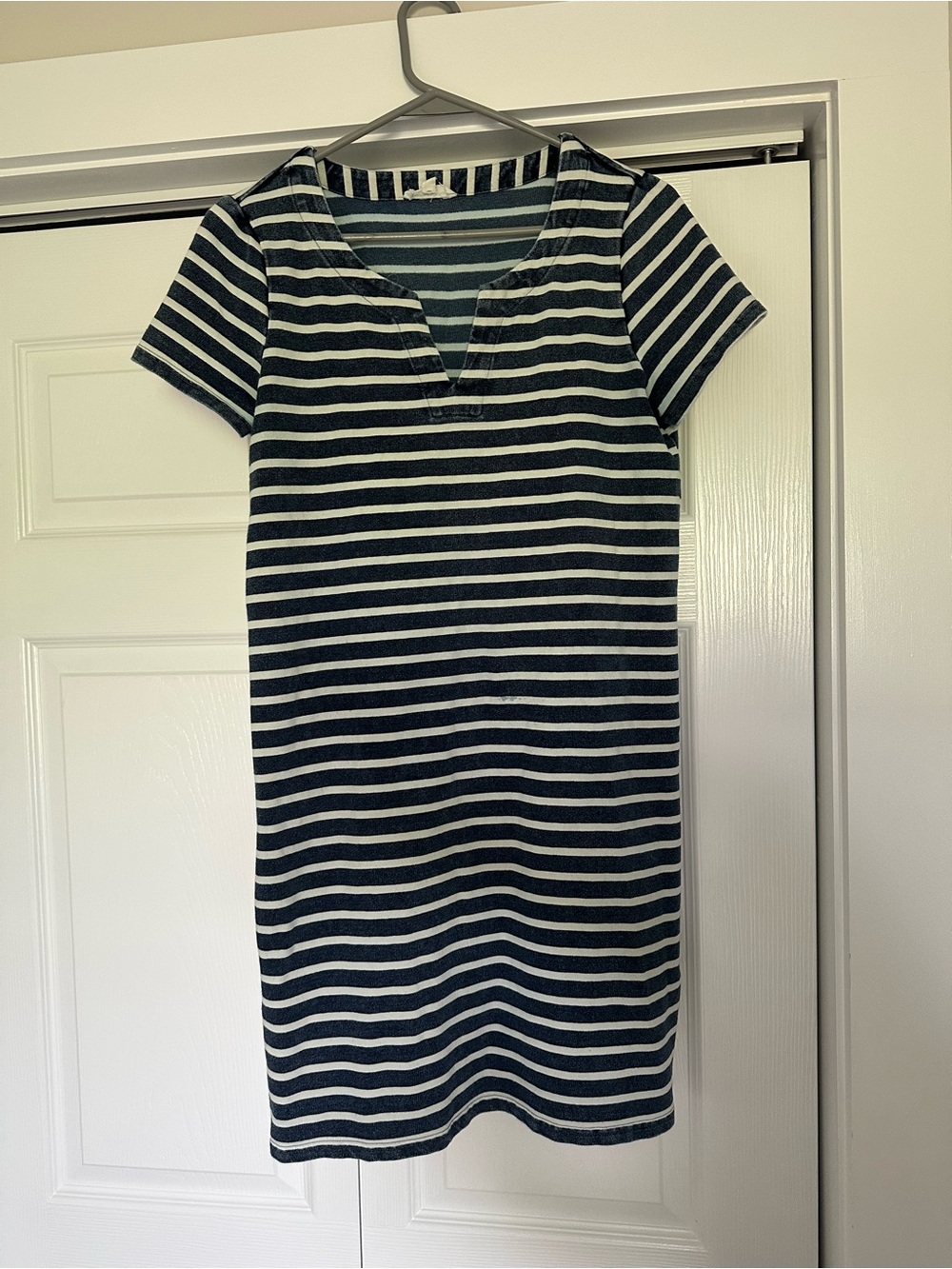 Jane and Delancey Navy and White Striped Short-Sleeve Knit Mini Dress